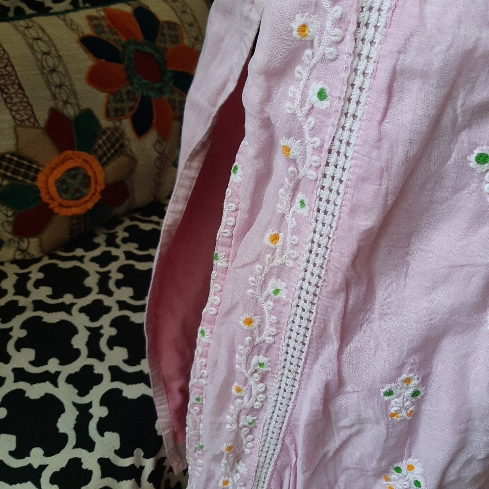 Pink Embroidered Handmade Tunic Dress Indian Boho - Picture 7 of 8